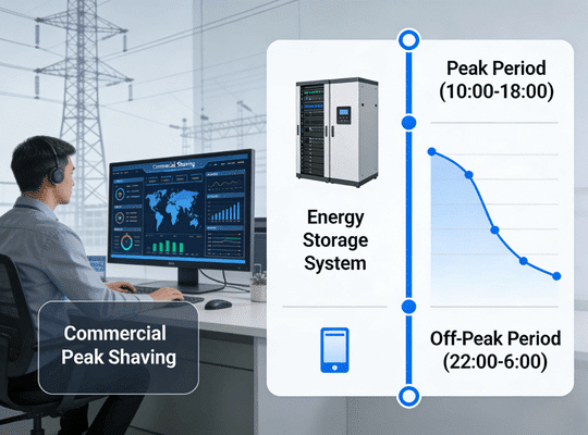 Rakour Energy | LiFePO4 Battery & Energy Storage System Manufacturer — HV & LV Series Rakour HV 314Ah high-voltage LiFePO4 battery energy storage system deployed in a commercial building for peak shaving and demand charge reduction, scalable from 16kWh to 272kWh per set