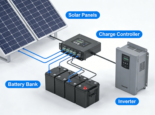 RAKOUR Solarbatteriespeichersystem für netzgekoppelte Aufdachanlagen mit LiFePO4-Gestellbatterie und DEYE-Wechselrichter
